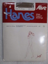 1PR VINTAGE HANES ALIVE RHT SUPPORT SHEER NYLON STOCKINGS 9 1/2-10 LONG MAYFAR