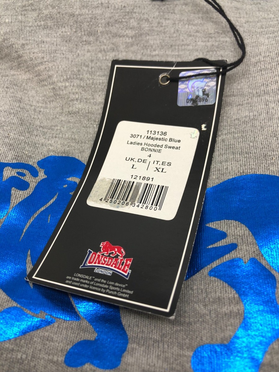 Pull à Capuche Femme Lonsdale - Taille XL - Gris Et Bleu - Coton/polyester - Neuf Avec étiquette