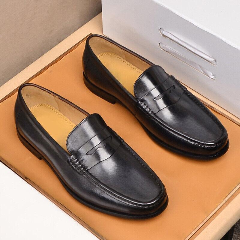 SAOLA Men's Leather Slip On Round Toe Shoes Casual Business Work Outdoor Dress Loafers