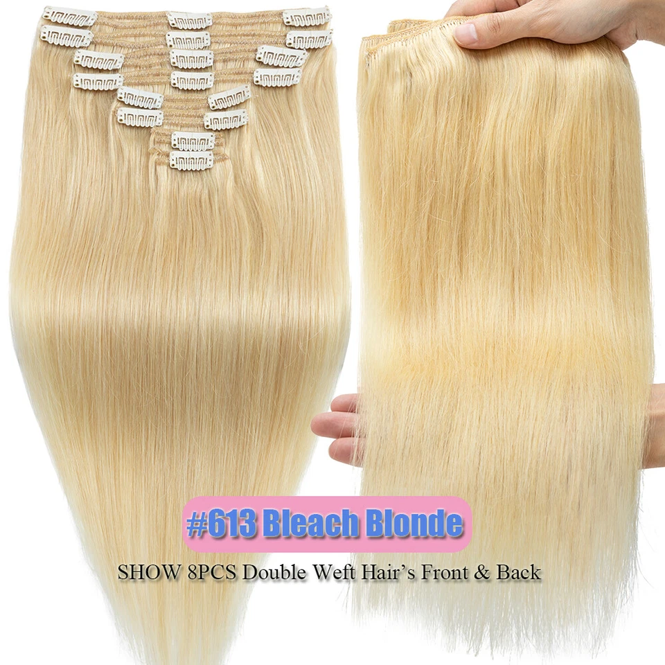 Russian Double Weft THICK Clip In Remy Human Hair Extensions Full Head Highlight - Image 3 of 4