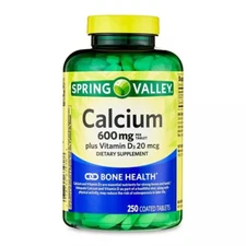 Spring Valley Calcium Supplement 600mg with Vitamin D 20mcg Bone Health 250-CT