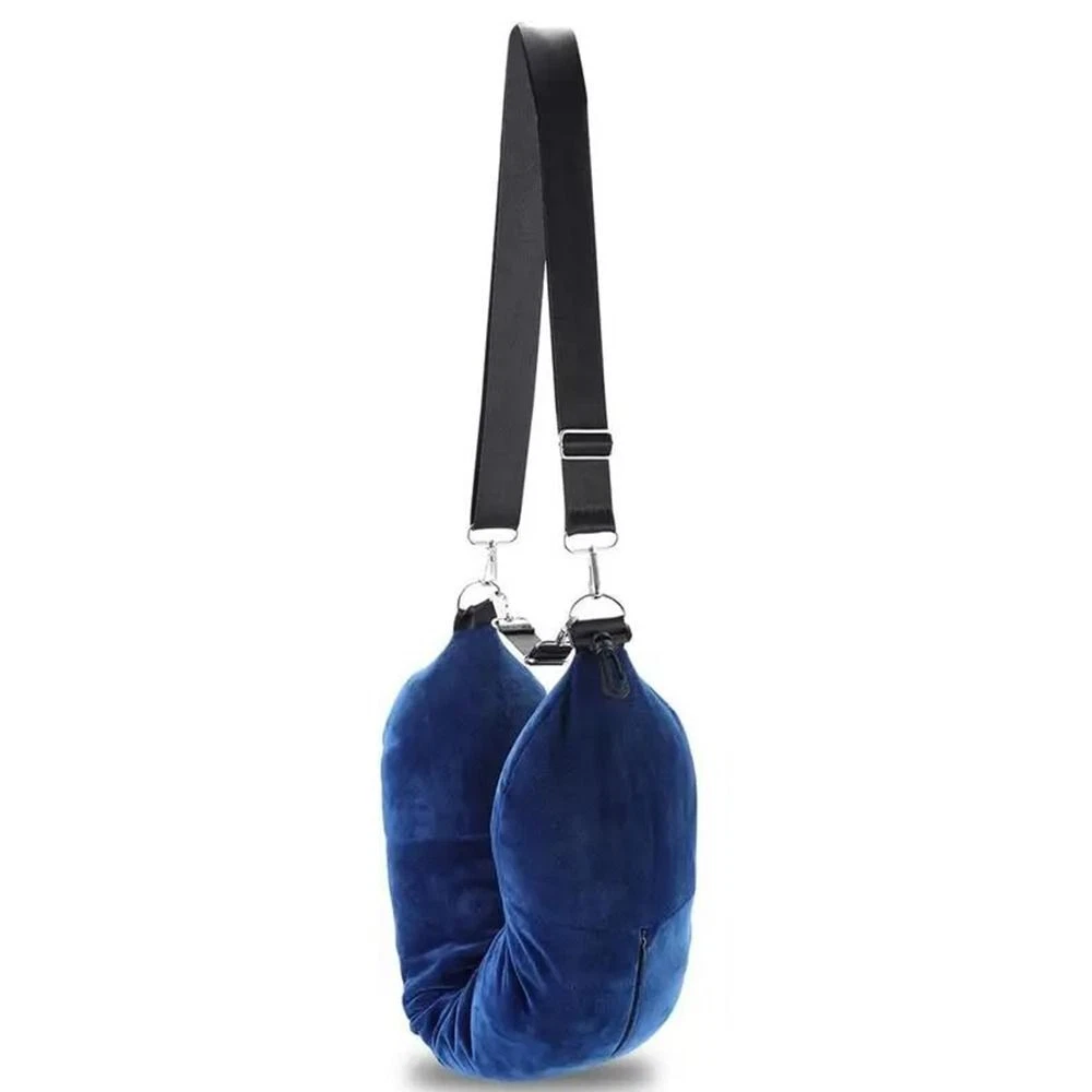 Velvet Stuffable Travel Neck Pillow with Hidden Storage Compartment