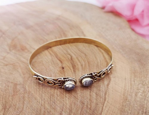 Rainbow Moonstone Bracelets 925 Silver Bypass Adjustable Bracelet Women Bangles - Picture 8 of 8