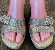 Yellow Box Monrovia Cork Wedge Slide Sandals Gold Leather Women's US Size 10