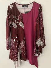 Attitudes by Renee Petite Illusion Como Jersey Tunic-Burgundy (sz PS) A458799 