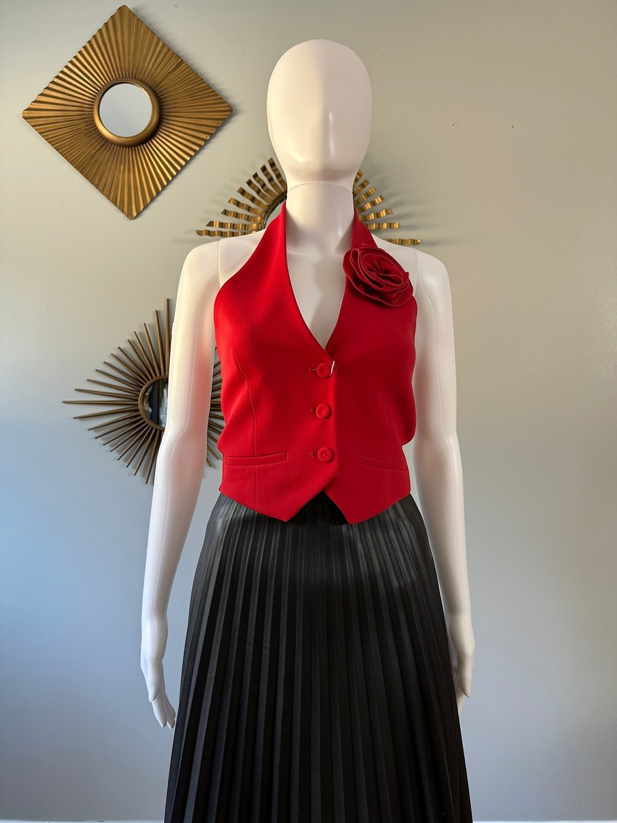 MANGO - Red Rosette Halter Vest | eBay