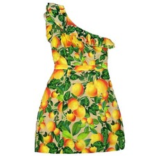 Farm Rio NWT Orange Sands Citrus Print One Shoulder Mini Dress Size XS
