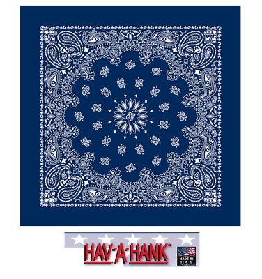 12-USA MADE Hav-A-Hank NAVY BLUE PREMIUM PAISLEY BANDANA Scarf