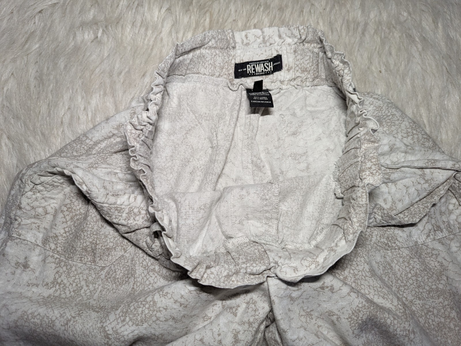 REWASH Stone Beige WIDE Leg LINEN BLEND Pants PAPER BAG Pull On Women's LARGE