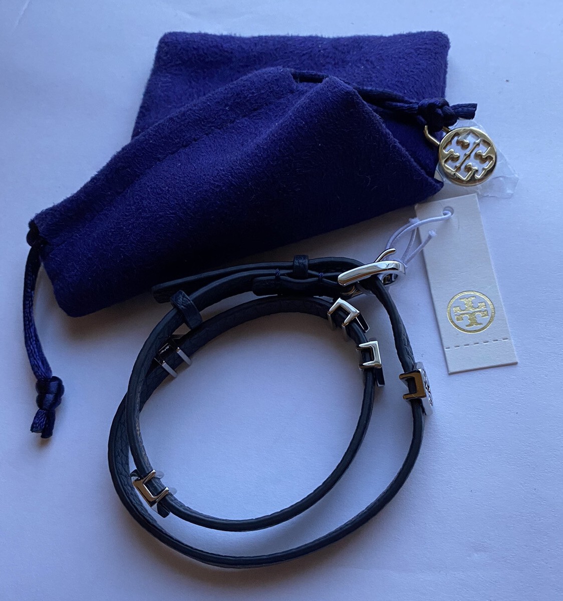 Tory Burch, silver double wrapped bracelet Tory Burch Leather Logo Double Wrap Bracelet - Neutrals Wrap  main image 4