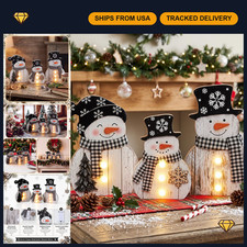 3 Pcs Rustic Wooden Snowman Centerpieces - Indoor Christmas Decorations Set