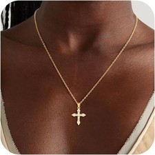 Cross Necklace for Women 14K Gold/Silver Plated Dainty Small Cross Pendant Choke