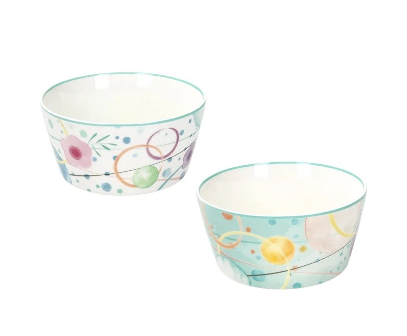 Set 2 Ciotole Scodelle Gelato BRANDANI Bollicine 12 cm Porcellana Azzurro Bianco, fotografia 3 di 3