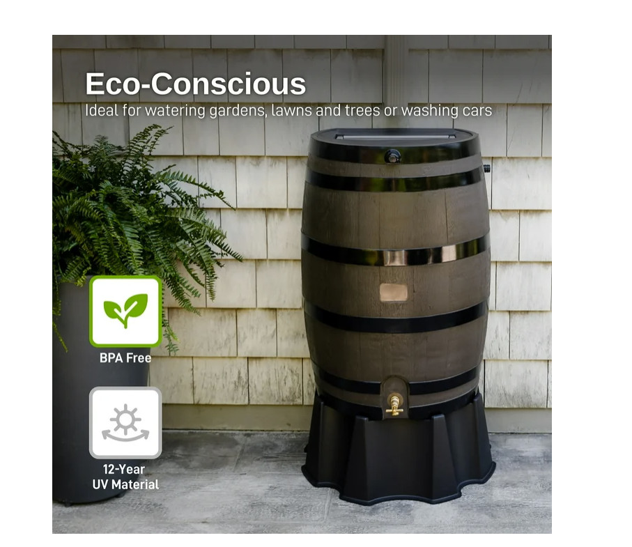 RTS Home Accents Flat Back Rain Barrel Stand, Black Color, new