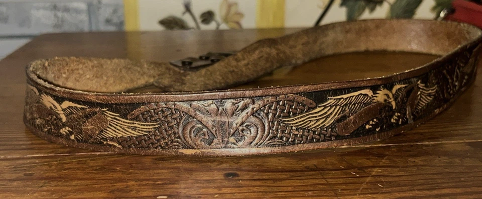 Cinturón de cuero Tooled Eagle vintage México hebilla plateada 1 1/4" ancho talla 40 Foto 4 de 4