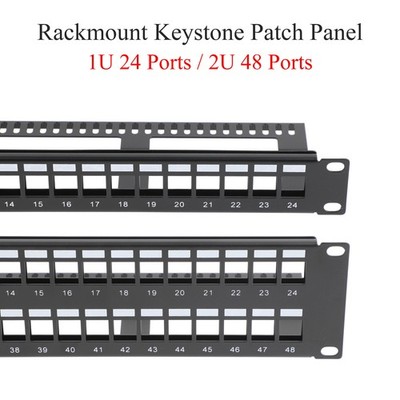 1/2PCS 24/48 Port 19'' 1U/2U Patch Panel Label Cable Management Rack/Wall Mount