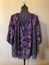 CHAPS ~2X~Artsy Navy/Pink Paisley~3/4 SLV~BOHO/Peasant Chic Chiffon Tunic Blouse