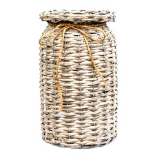 NEW FARMHOUSE PRIMITIVE GRAYWASH WILLOW MILK CAN BASKET 12"H x 7" W Cottage