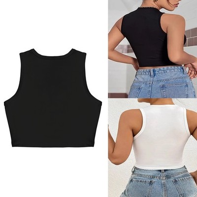 Schlichtes ärmelloses Crop Top für Damen mit Neckholder im einfarbigen Design
