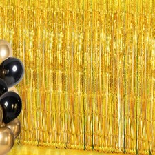 Gold Streamers Backdrop Curtains - 4 Pack of 3.2x8.2ft Gold Fringe Curtain fo...