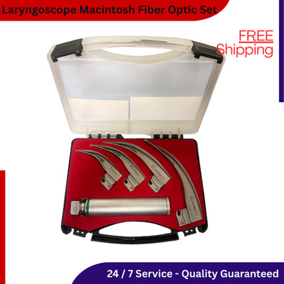 Glasfaser Macintosh Laryngoskop Set mit 4 Klingen & Griff Diagnoseset UK