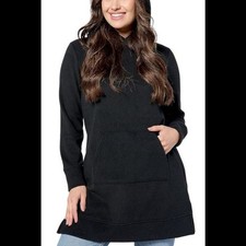 Denim & Co. Dream Fleece Pequeña Sudadera Túnica con Capucha Negra L Nueva