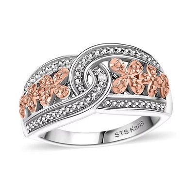 Designer Karis STS weißer Diamant Akzent Gliederring in 18K RG plattiert und Platin 