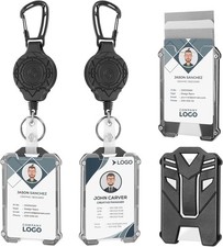 2 Pack Retractable Keychain with ID Card Holder, Heavy Duty Carabiner Badge Hold