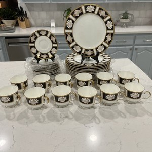 Vintage Mikasa Fish and Shell Onyx A6801 Bone China 12 Plates & 12 Cups/Saucers