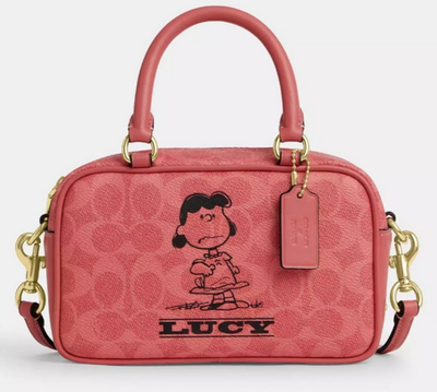 Coach x Peanuts Lucy Satchel Coral — Rare Collab — NWT