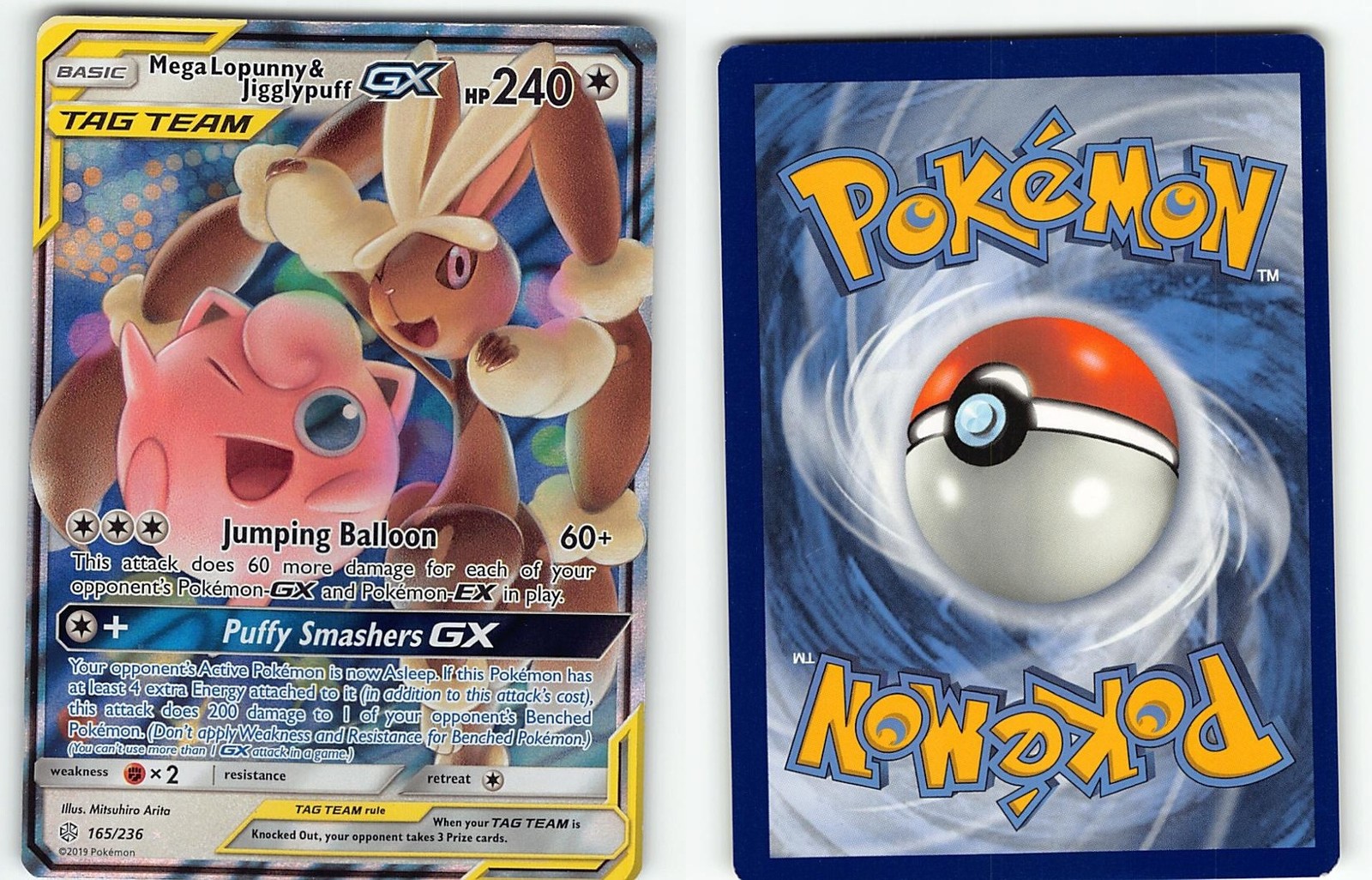 MEGA LOPUNNY & JIGGLYPUFF GX 165/236 HOLO RARE GX COSMIC ECLIPSE POKEMON LP