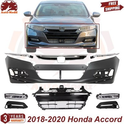 Front Bumper Cover & Grille Assembly Fog Light Kit For 2018-2020 Honda Accord