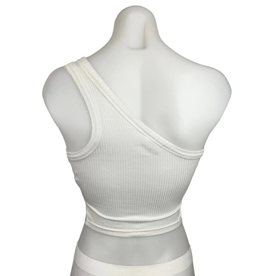 Skylar + Madison One Shoulder Ribbed Knit Stretch Plain Tank Crop Top Size M - Image 2 of 4