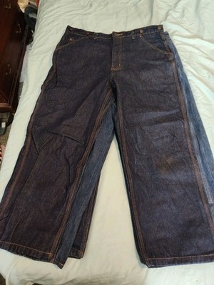 Wild Ass Jeans Mens 42x30 Blue Denim Carpenter Suspender Buttons Hemmed VTG 90s