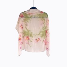 Vtg 70s Japan Silk Orchid Floral Scarf Square Pink Botanical Hand Rolled Edge