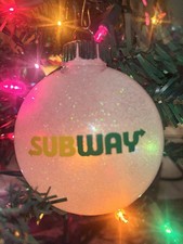 Handmade Subway Themed White Christmas Ornament Shatterproof Disc NEW