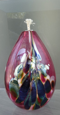 1990's Maytum Studio Art Glass Spotted Cranberry  Candle Oil Lamp
