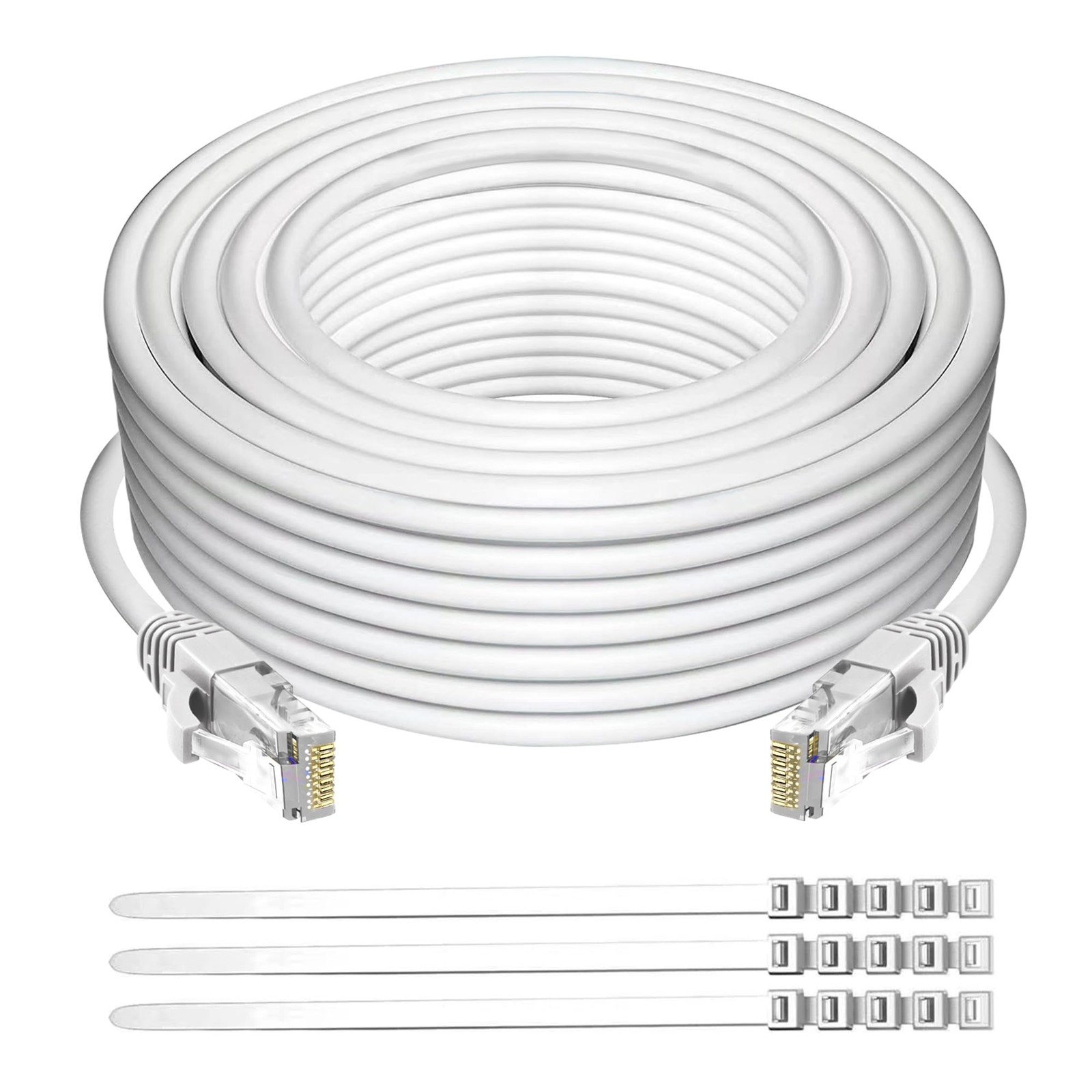 75ft White Cat6 Ethernet Cable - Indoor/Outdoor Snagless Round RJ45 Network Cable