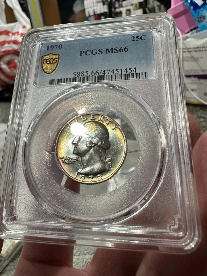 1970 PCGS MS66 Quarter Amazing Toning  Beauty In A Case ,trueview  Rainbow Tone - Image 3 of 4