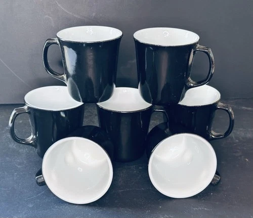 Vintage PYREX Co USA_ Black Milk Glass Coffee /Tea Cups_ Pick your set!