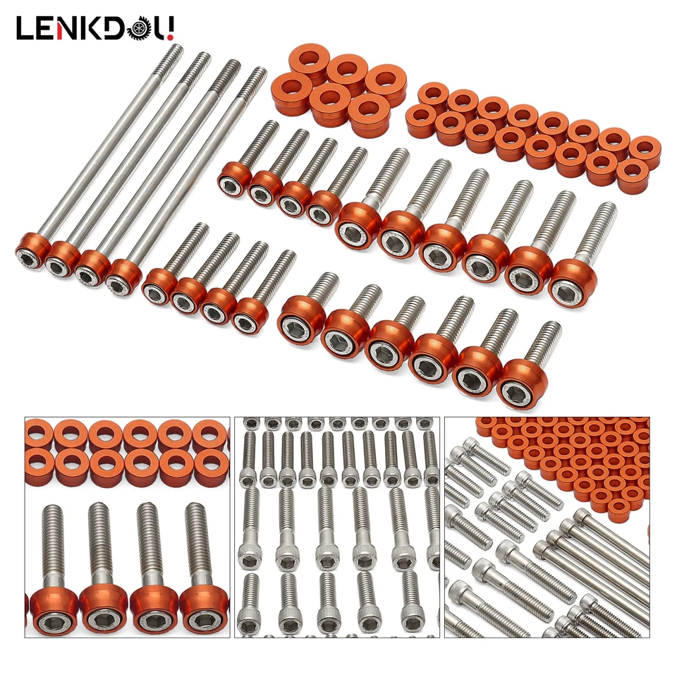 Cubierta de motor naranja y tornillos inoxidables pernos para Harley Touring deslizamiento eléctrico Foto 2 de 4