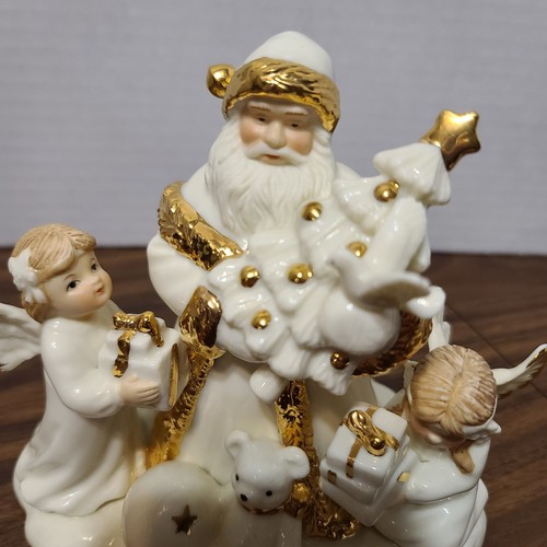 Christmas Music Box Plays Here Comes Santa Claus White Porcelain Gilded Lefton - Picture 4 of 10