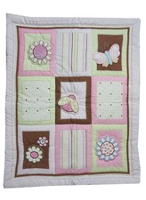 Ladybug Appliqued Crib Comforter Only - Flowers -Pink Polkadots