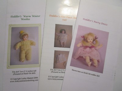 Knitting Patterns for 1/12th scale dollhouse  2-3 inch toddler doll SET 1
