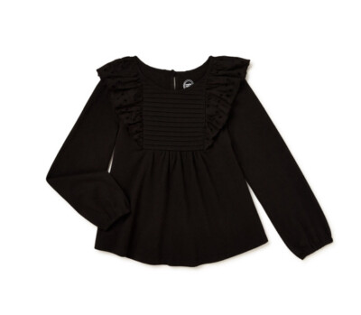 XS PLUS (4-5) // GIRLS EYELET TRIM TOP - BLACK