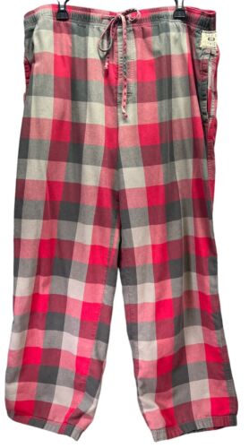 LIFE IS GOOD Men Sleep Pants Size XL Red Gray Plaid 100% COTTON RIPPED WAISTBAND - Picture 1 of 9