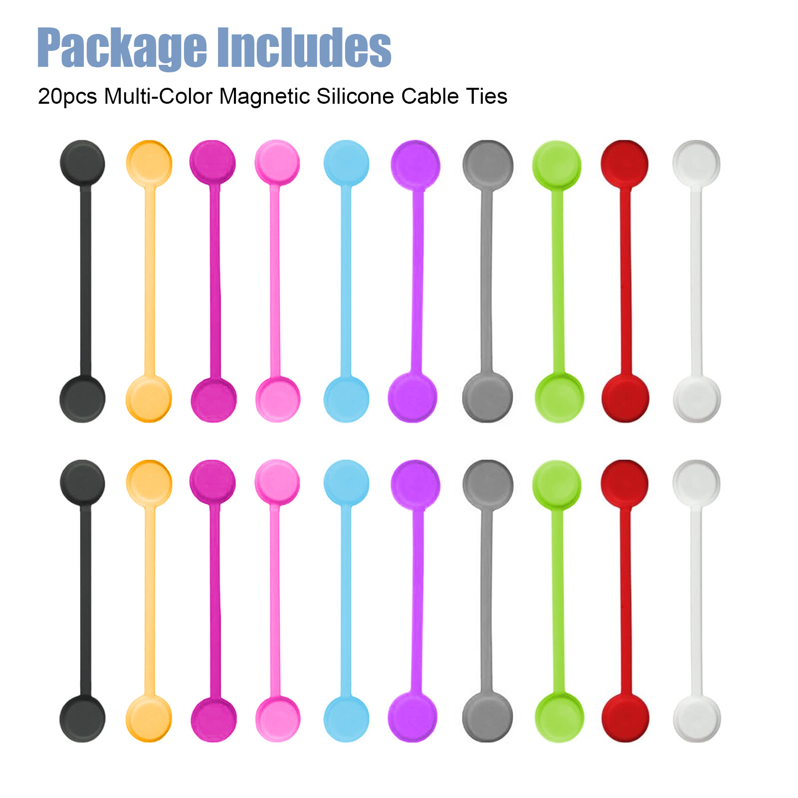20Pcs Reusable Silicone Magnetic Cable Ties for Bundling Organizing 10 Colors