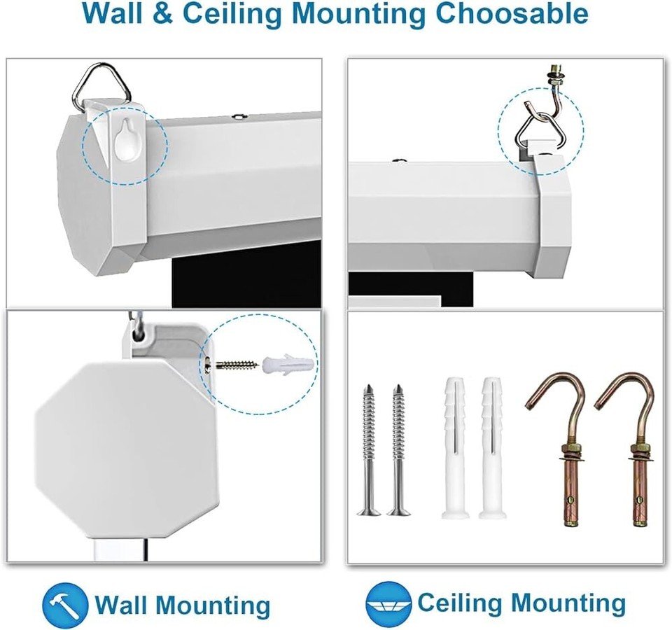 INMOZATA Pull Down Projector Screen White, 72in Wall & Ceiling Mounted
