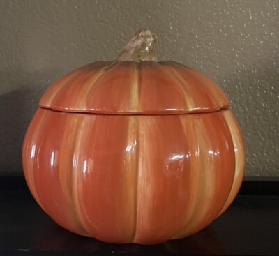 Ceramic Pumpkin Vase Candy Dish 6.5  X 6  Halloween Thanksgiving Fall Decoration
