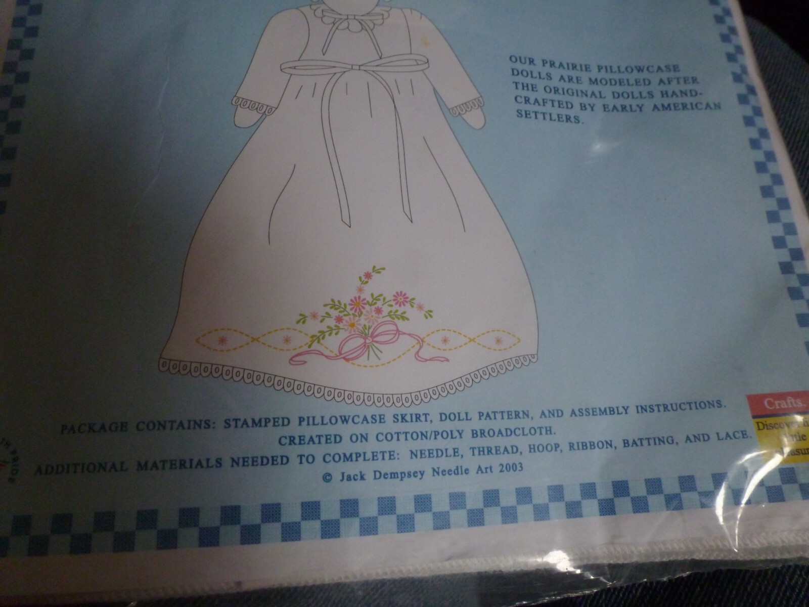 ) NOS Jack Dempsey Pillowcase Doll Kit Embroidery Pattern 301 floral